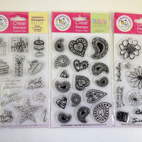 (3) Scrappy Cat Clear Stamp Sets Birthday Bandanarama Sunny Days Cardmakers - Picture 3 of 12